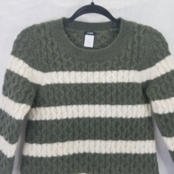 J Crew Chunky Cable Knit Sweater Women's S Merino Wool Green White Striped - Picture 4 of 14